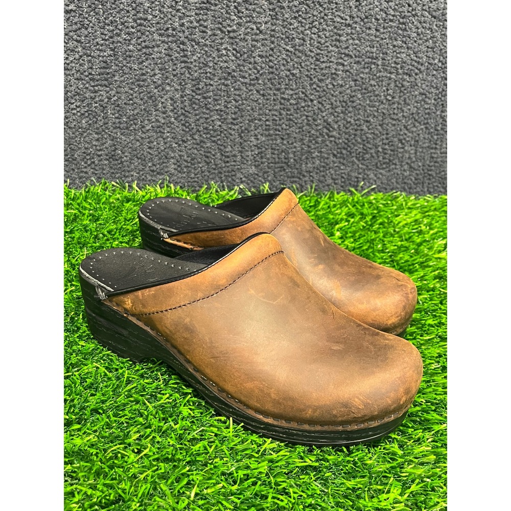 Dansko Sonnet Brown Leather Clogs Mules Womens 37 Professional Comfort Shoes